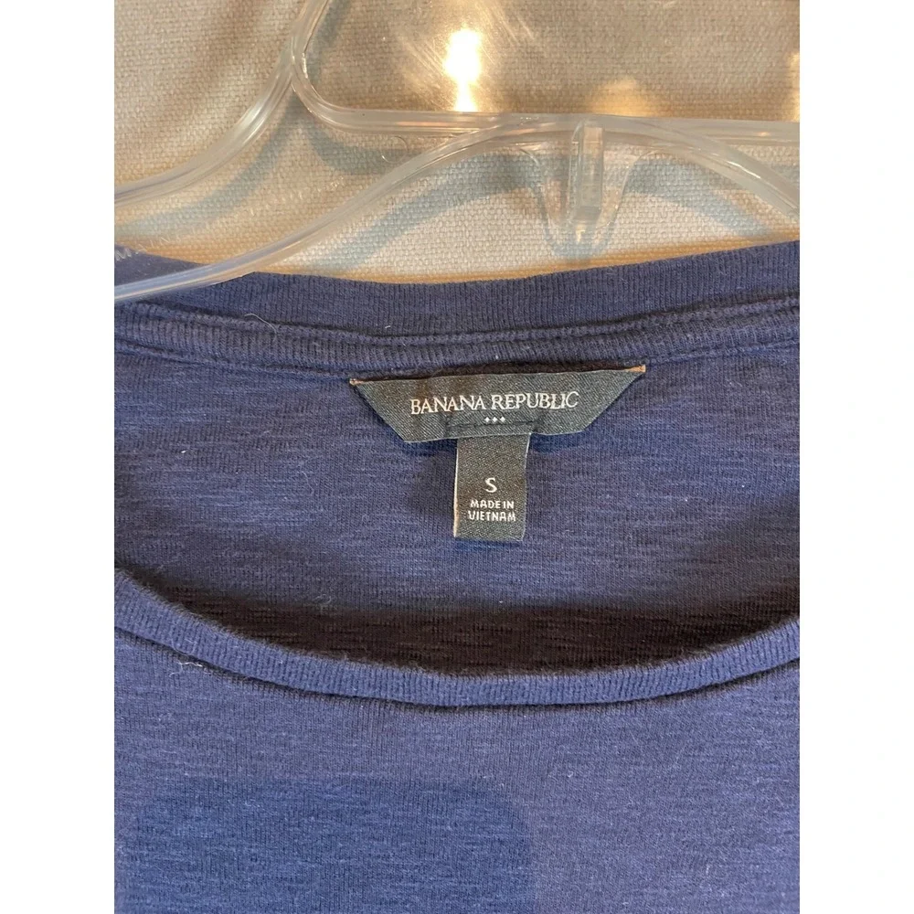Banana Republic Navy Blue Puff Sleeve Drawstring Hem Knit Top‎ Small Long Sleeve